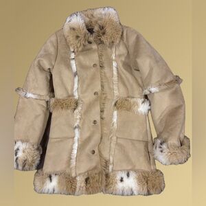 Trendy Y2k Cozy Outerwear 1 Madison Beige Faux Fur Coat Size 14/16